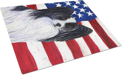 Caroline's Treasures SS4032LCB Large Glass Cutting Board, USA American Flag with Papillon