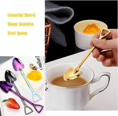 Rolin Roly 7Pcs Colourful Shovel Spoons, Rainbow Stainless Steel Dessert Spoon Set for Mixing Drinks
