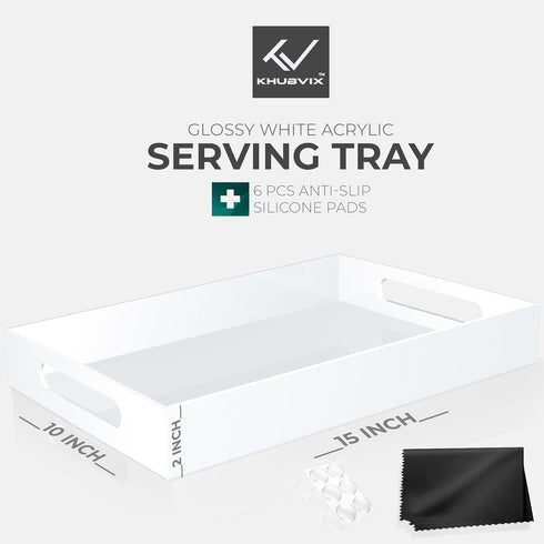 KHUBVIX 1510" Countertop White Tray with Cut Handles - Spill Proof Decorative Tray is an Ideal Organizer for Living