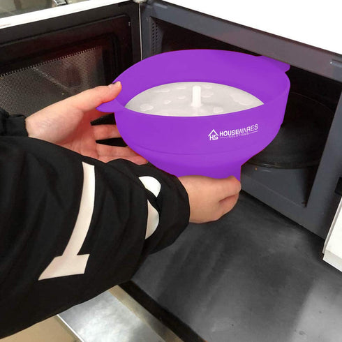 Collapsible Silicone Popcorn Popper Bowl with Lid and Handles, Microwave Safe (Purple)