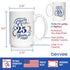 Cheers to 25 Years - Large 15oz White Ceramic Mug - Coffee Gifts for Women & Men - 25th Anniversary Party Decor