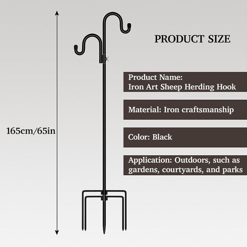 Vbvbip 65" Duty Wrought Iron Shepherd Hook for Outdoor Garden, Tall Double Hooks Stand for Bird Feeder & Hanging