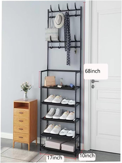 FDSDEFEN 5-Tier 8 Entryway Coat Rack, Coat and Shoe Rack, Entryway Bench Storage Organizer with Hooks for Bedroom