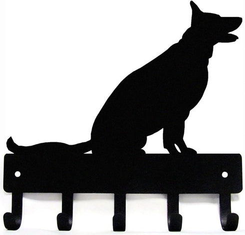 Key Holder Dog Leash Hanger for Wall - German Shepherd Sitting - Large 9 inch Wide with 5 Hooks - Made in USA
