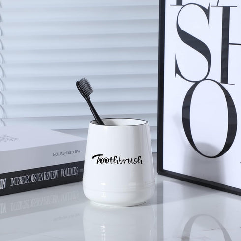 LEETOYI Porcelain Toothbrush Holder for Bathroom Vanity and Countertop, Easy to Clean Brushing Holder (White)