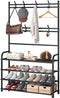 Shoe Rack Shoe Storage Shelf Freestanding with 8 Hooks for Entryway Bedroom