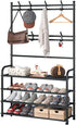 Shoe Rack Shoe Storage Shelf Freestanding with 8 Hooks for Entryway Bedroom