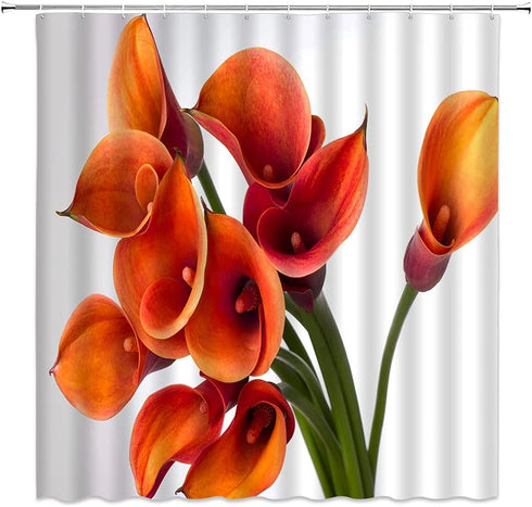 Orange Flower Shower Curtain - Burnt Orange Calla Lily Floral Beautiful Romantic Love Spring Decorative Polyester