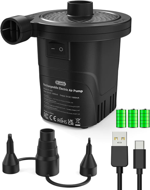 Dr.meter Air Pump for Inflatables, Rechargeable 4000mAh Battery Air Mattress Pump - Portable Quick-Fill Inflator