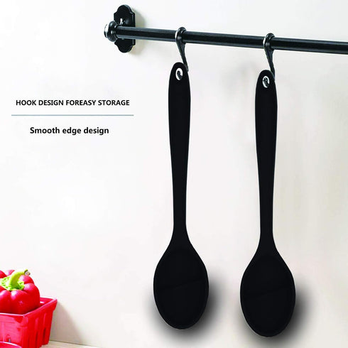 2 Pcs Silicone Spoons for Cooking, Heat Resistant Mixing Utensils for Kitchen Cooking and Baking (Black)