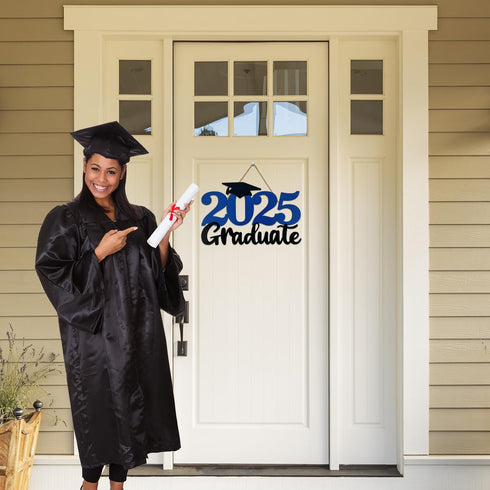 2025 Graduation Party Decorations Wooden Sign, Blue Class of 2025 Photo Booth Props for Graduation Party Supplies