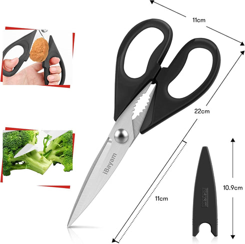 iBayam Kitchen Shears – All Purpose Heavy Duty Meat Scissors, Dishwasher Safe Utility Scissors, 2-Pack