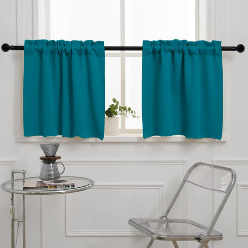 Blackout Curtains 45 Inches Long, 2 Panels Room Darkening Tiers for Small Windows, 42" Wide, Teal.