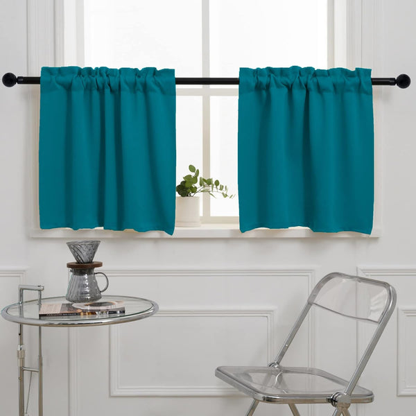 Blackout Curtains 45 Inches Long, 2 Panels Room Darkening Tiers for Small Windows, 42" Wide, Teal.