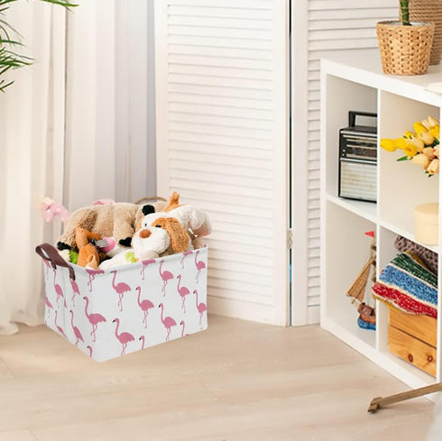 CLOCOR Rectangular Flamingo Storage Basket - Collapsible Waterproof Bin with Handles, Cute Pattern