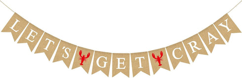 Pudodo Jute Burlap Crawfish Let's Get Cray Banner Rustic Summer Lobster Party