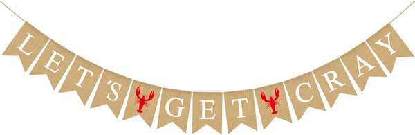 Pudodo Jute Burlap Crawfish Let's Get Cray Banner Rustic Summer Lobster Party
