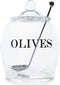 Creative Co-Op Clear Glass "OLIVE" Jar with Lid & Slotted Stainless Steel Spoon – Set of 3 Pieces