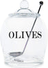 Creative Co-Op Clear Glass "OLIVE" Jar with Lid & Slotted Stainless Steel Spoon – Set of 3 Pieces