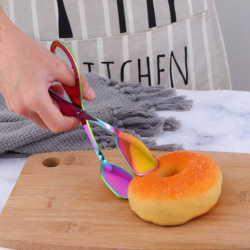 Food Tongs, Baikai Stainless Steel Kitchen Scissor Cooking Barbecue BBQ Grilling and Serving Clips (Rainbow)