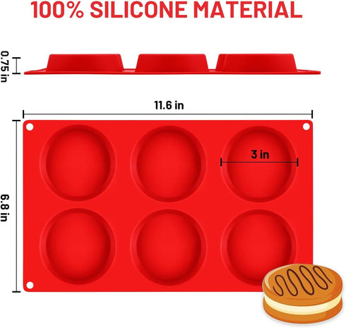 Muffin Top Pan, Silicone Egg Molds for Breakfast Sandwiches 3" Round Silicone Egg Pan for Baking English muffins, Whoopie Pies, Corn Bread, Egg bites, Tarts 3 Pack by CAKETIME