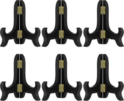 Petutu 6 Pack Wooden Display Stand Plate Easels Holder (Black)