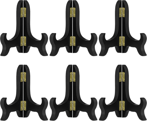 Petutu 6 Pack Wooden Display Stand Plate Easels Holder (Black)