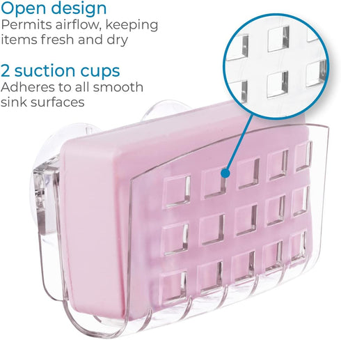 2.3" 5.2" 3.7", iDesign BPA-Free Plastic Sponge Holder for Kitchen Sink with Suction Cups, Ideal for Kitchen Sinks