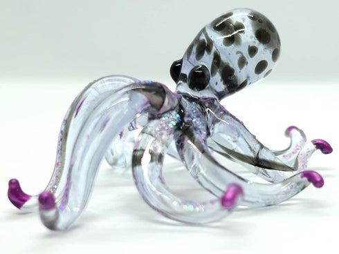 Octopus Miniature Figurines - Hand Blown Color Glass Art Collectible Gift Decor (3.5", Black Purple)