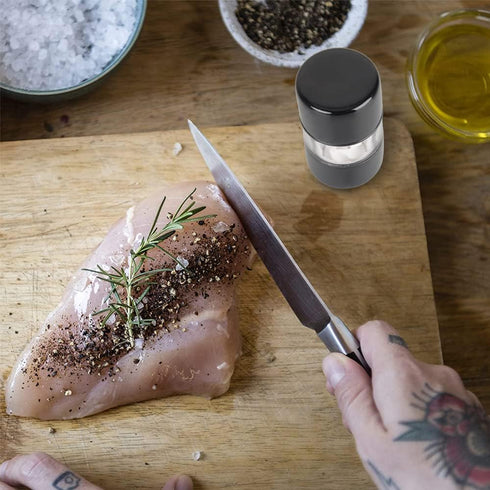 Set (2-Pack) T-mark Premium Sea Salt and Pepper Grinder - Spice Mill with Brushed Stainless Steel, Small Portable