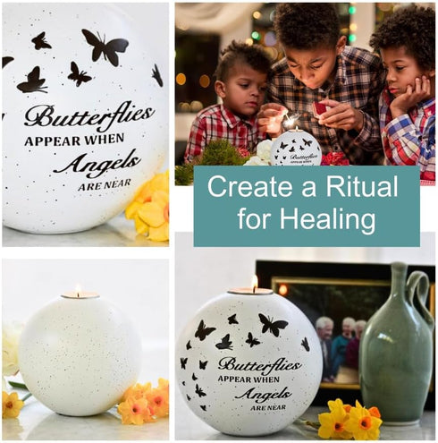 Butterfly Memorial Candle Holder - 5 x 5 Inch Sympathy Gift for Grief, Loss of Loved One, Remembrance
