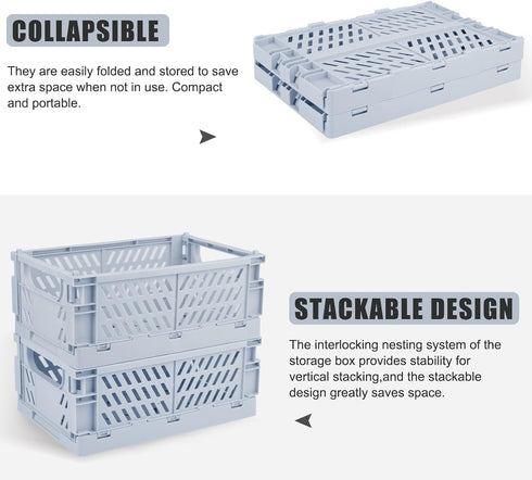 Plastic Storage Baskets for Desk Organizing, 2 Medium + 2 Small Durable Folding Crates for Home and Office