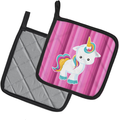 Caroline's Treasures BB6806PTHD Pair of Pink Stripes Unicorn Pot Holders, 7.5 x 7.5, Heat Resistant Kitchen Hot Pads