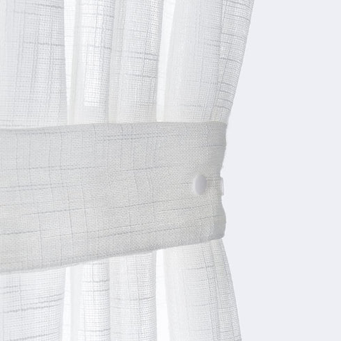 jinchan Linen French Door Curtain 40 Inches Long - Open Weave Semi-Sheer Decor - 1 Panel with Tieback, White