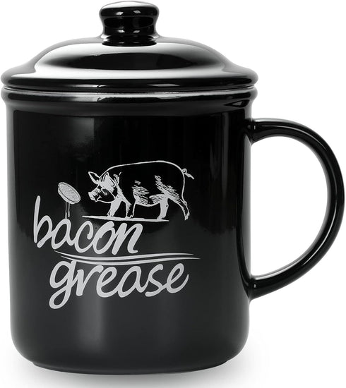 ONTUBE Ceramic Bacon Grease Container with Strainer, Cooking Oil Storage Can Grease