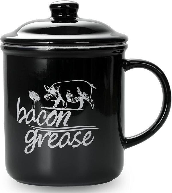 ONTUBE Ceramic Bacon Grease Container with Strainer, Cooking Oil Storage Can Grease