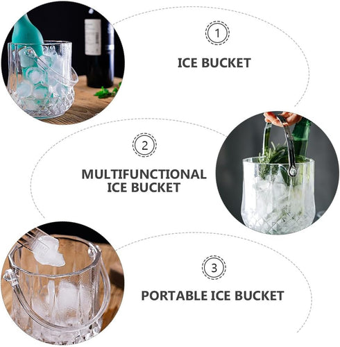 Cabilock Clear Plastic Ice Bucket with Ice Tongs, Ice Tub Chiller for Party Bar, Wine Bottle Chiller