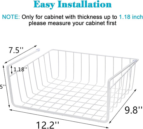 4 Pack Tebery White Under Shelf Wire Basket Hanging Storage Baskets, Small Add-on Storage Racks Slide-in Cabinet