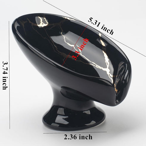 Ceramic Soap Dish, Leaf Shape, Self Draining, Black