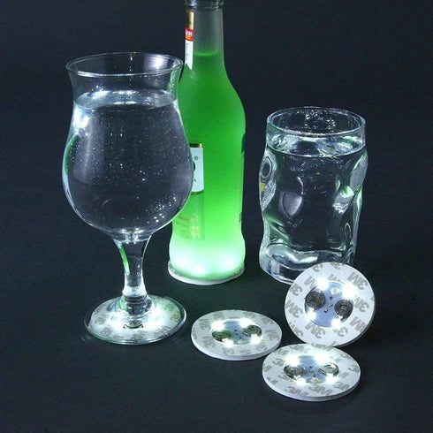 LOGUIDE LED Light Up Coasters, LED Bottle Lights, Flashing Shots Light, Cool-White Coaster Discs for Drinks