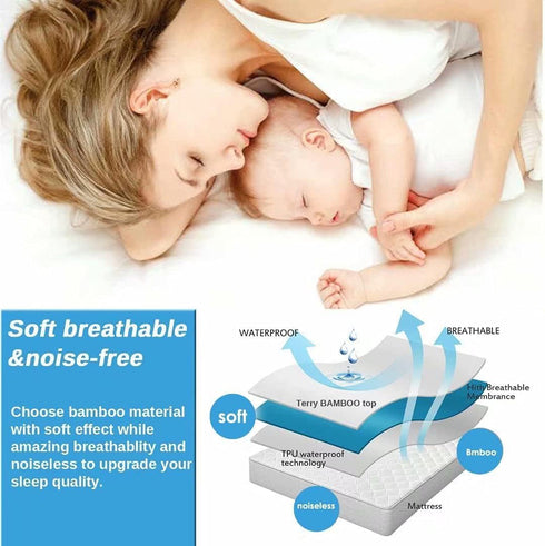 King Size Cooling Waterproof Mattress Protector Pad Cover - Breathable Fitted Sheet Style