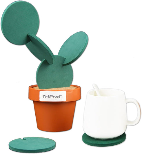 TriPro Original Coasters Set of 6 - Creative Cactus Shaped Design for Holiday Gift & Home Decoration