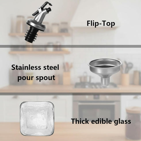 Bottle,4Pack 17 OZ 4 Pourer,2 1 8 (500ml) WERTIOO Olive Oil Dispenser Glass Oil Dispenser for Kitchen with Stainless