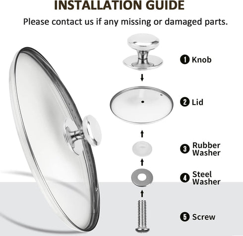 Glass Lids for Frying Pans & Pots, Tempered Covers with Stainless Steel Rim & Handle, Dishwasher Safe