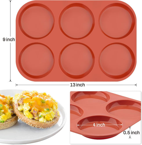 Ocmoiy Silicone Muffin Top Pans/Egg Molds for Baking Non-Stick 4" Jumbo Round Silicone Mold for Hamburger Bun, Muffin Top, Eggs, 6 Cavities Whoopie Pie Pan Pack of 3 by Ocmoiy