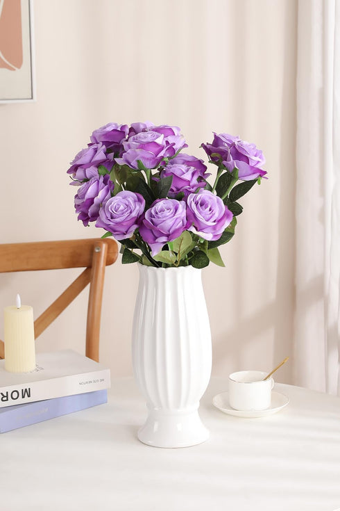 Luyue 10PCS Artificial Roses with Stems, Realistic Long Stem Faux Flower Bouquet for Home Decor