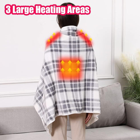 WOOLALA 3 Settings (55 31.5in) USB Plaid Heated Shawl Blanket, Wearable Fleece Electric Heating Blanket with Snap