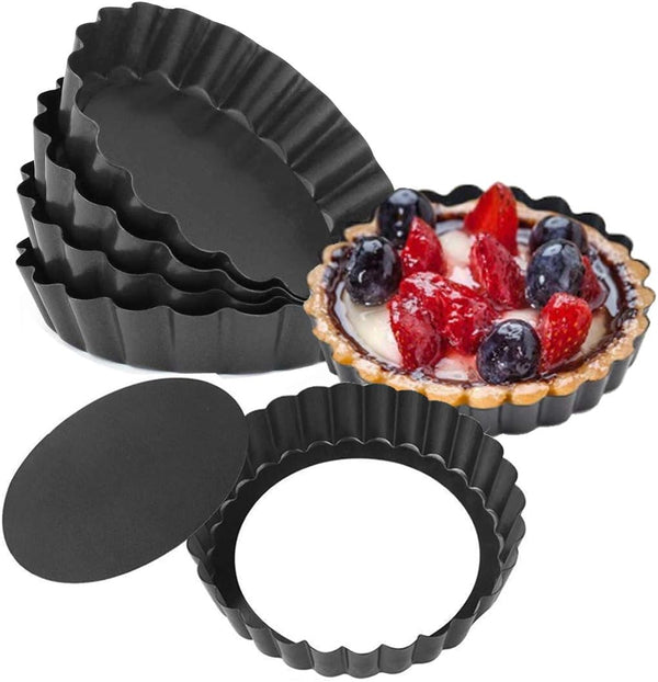 Mini Tart Pans Set of 6, Nonstick 4 Inch Mini Quiche Pan with Removable Bottom