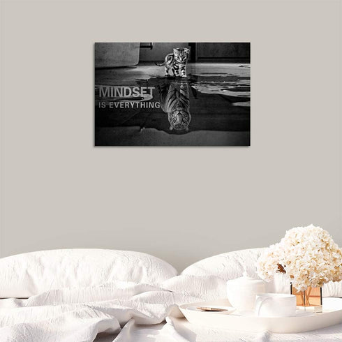 Inspirational Cat Entrepreneurship Wall Art, Positive Canvas Poster Print for Office Decor - 12" Hx18 W
