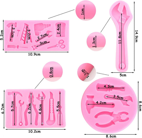 ZiXiang Construction Tools Fondant Silicone Molds, Hand Tools Chocolate Mold Set of 4 for Cake Decoration